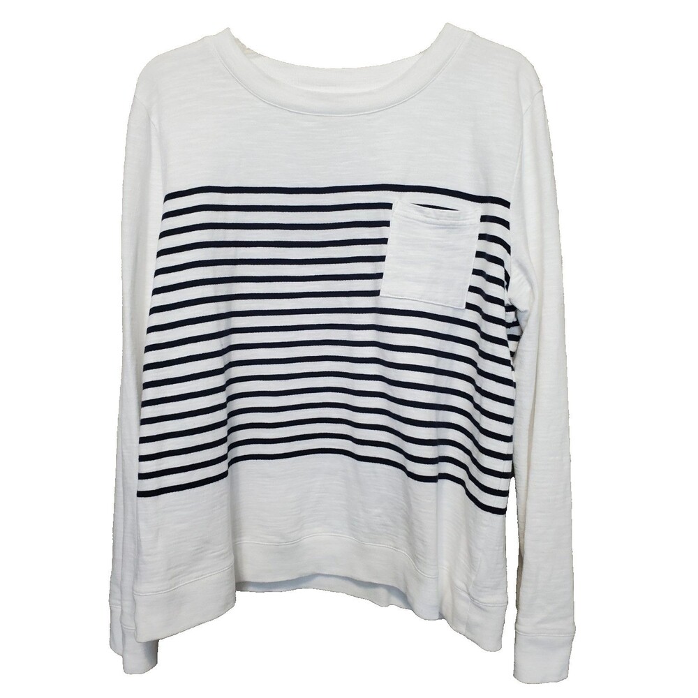 Talbots 100% Cotton White Striped Long Sleeve Knit Top Size Large
